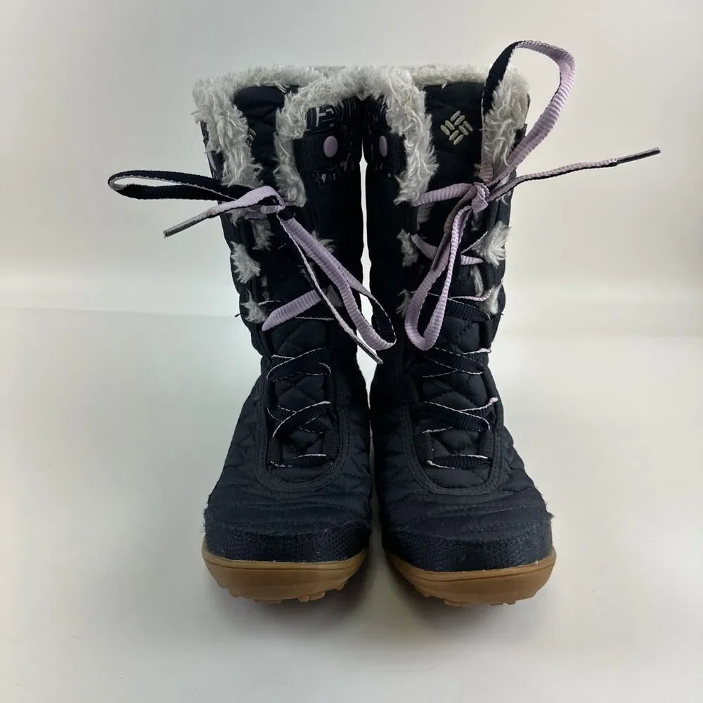 Columbia Mid II Print Omni Heat Boot Navy Blue Lace Up Purple Faux Fur Girls 1